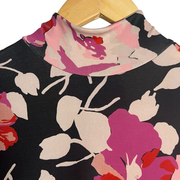 Zara High Neck Pink Floral Print Elbow Sleeve Tie Back Midi Dress Size Small - Picture 5 of 12